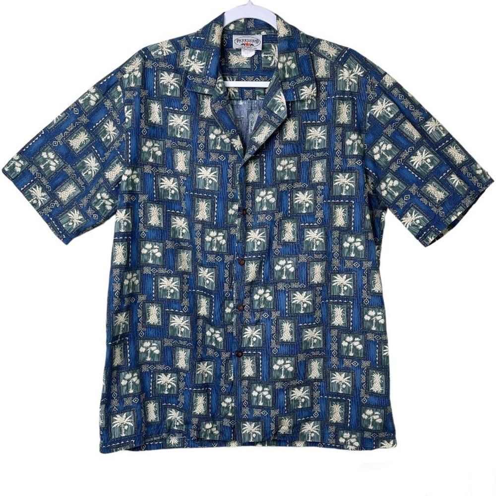 Pacific Legend Hawaiian Shirt 100% Cotton Tropical Pineapples Palm Trees Men L